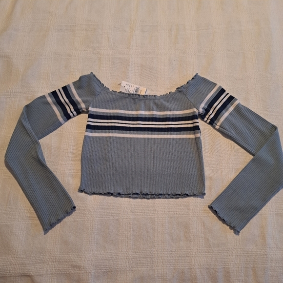 Pacsun Me to We women's size XS ribbed stripe long sleeve top, blue & white New - Picture 4 of 6